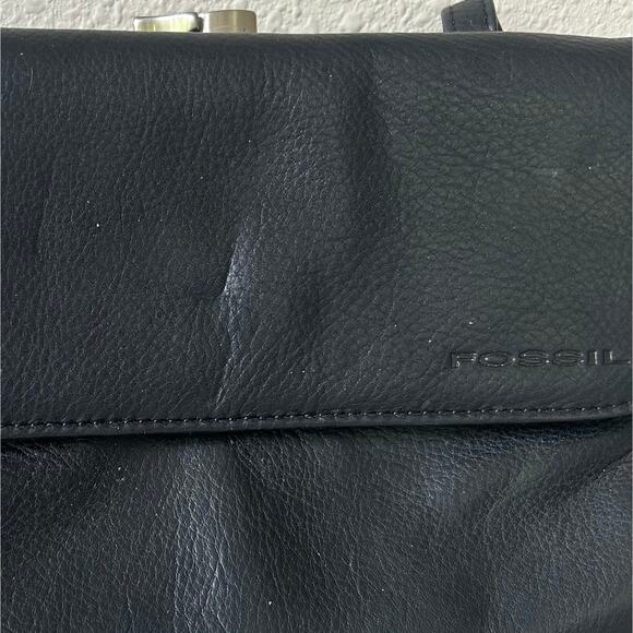 Vintage fossil leather crossbody pockets multi compartment Y2K minimalist black - Picture 7 of 16